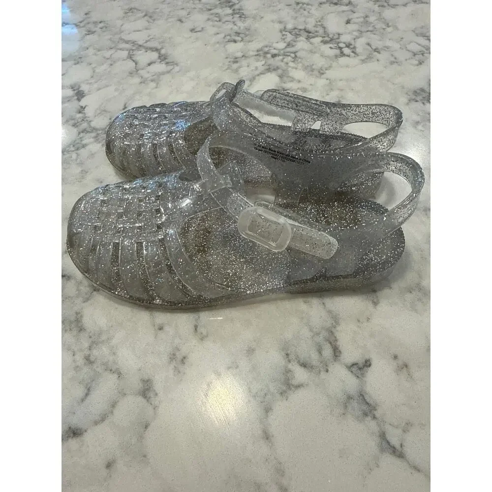 Cat & Jack Girls Jelly Sandals Size 11 Silver Glitter Sparkle Buckle